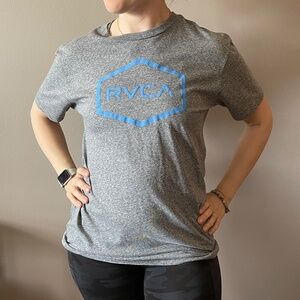 Vintage style RVCA Graphic Tee-L Grey with Blue Graphic
